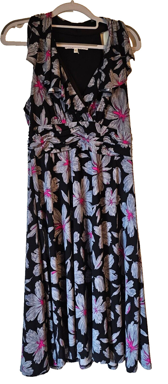Evan Picone Floral Midi Dress Womens Size 10 Black Pink Sleeveless NWT